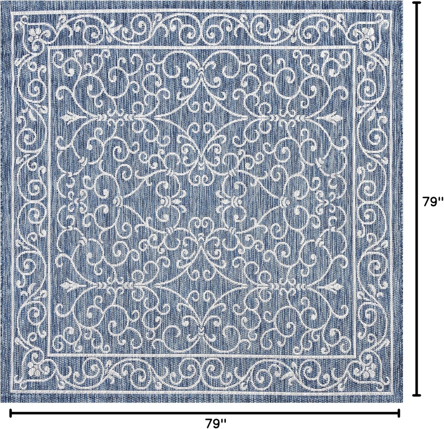 JONATHAN Y SMB106D-6SQ Charleston Vintage Filigree Textured Weave Navy/Gray 6' Square Indoor/Outdoor Area Rug, Pet Friendly, Non-Shedding, Stain Resistant, Easy-Cleaning for Backyard, Patio, Porch