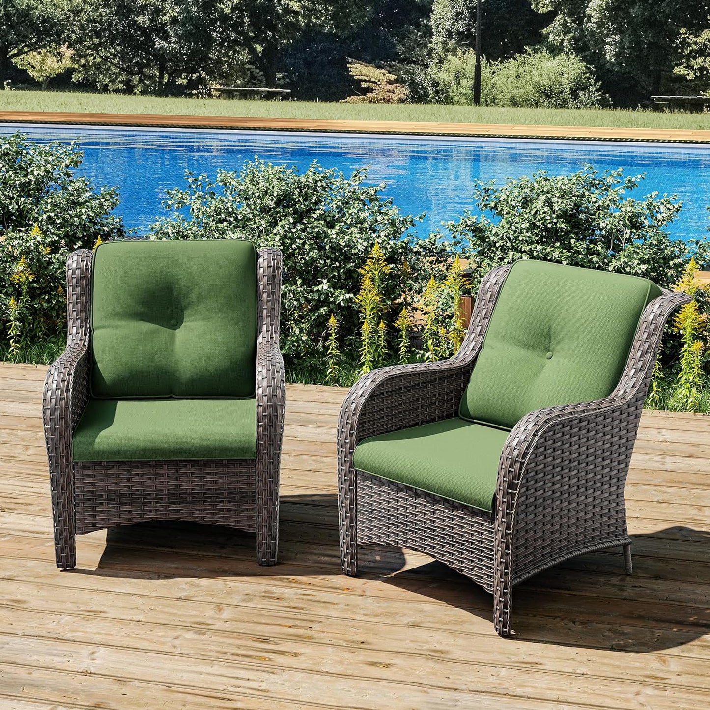Joyside Outdoor Wicker Chair Rattan Patio Dining Chairs Set of 2 PE Wicker Patio Chairs with 4inch Seat Cushions Outdoor Patio Seating Chair for Garden, Backyard Deck(Mixed Grey/Green)