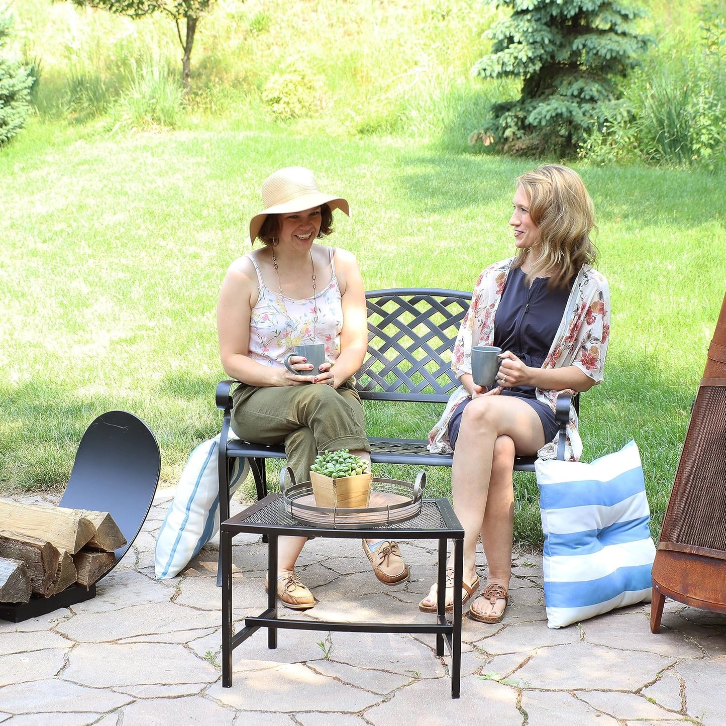 Sunnydaze 39-Inch Outdoor Bench for Patio or Park - Metal Garden Bench for Outdoors - Front Porch or Backyard Seat for Two - Black