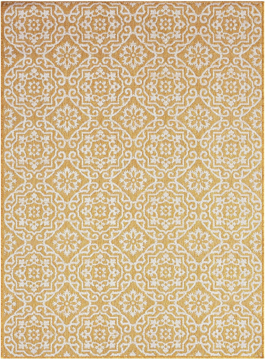 Nicole Miller New York Patio Country Julia Transitional Geometric Indoor/Outdoor Area Rug, Yellow/White, 6'6"x9'2"