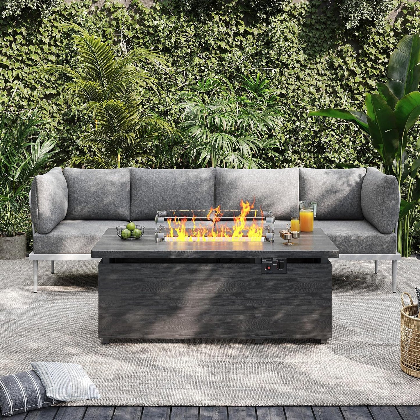 Sundale Outdoor 5 Pieces Metal Patio Furniture Set with Fire Pit Table, Outdoor Sectional Sofa w/6 Inch Olefin Cushion, Modern Outdoor Conversation Sets