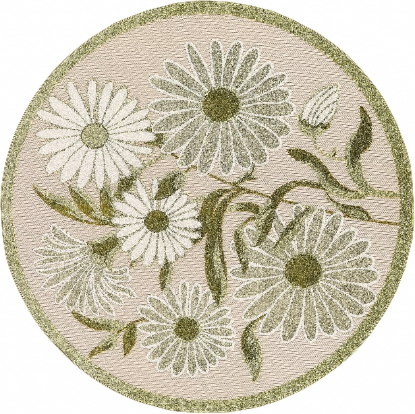 Nourison Home Aloha Indoor/Outdoor Ivory Green 5'3" x Round Area Rug, Easy-Cleaning, Non Shedding, Bed Room, Living Room, Dining Room, Backyard, Patio, Deck (5 Round)