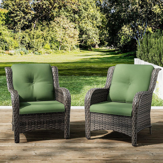 Joyside Outdoor Wicker Chair Rattan Patio Dining Chairs Set of 2 PE Wicker Patio Chairs with 4inch Seat Cushions Outdoor Patio Seating Chair for Garden, Backyard Deck(Mixed Grey/Green)