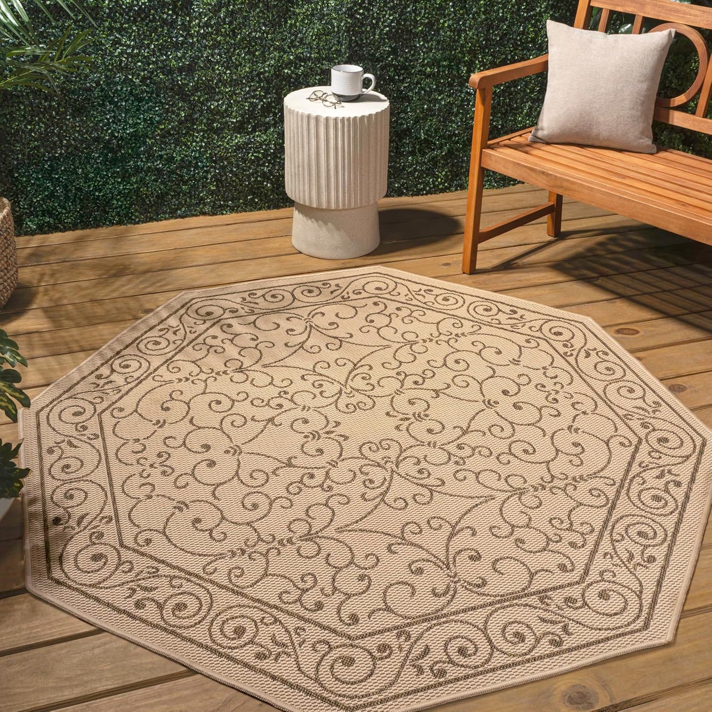 JONATHAN Y SMB106A-8TGN Charleston Vintage Filigree Textured Weave Beige/Brown 8' Octagon Indoor/Outdoor Area Rug, Non-Shedding, Stain Resistant,Fade Resistant, Easy-Cleaning for Backyard Patio, Porch