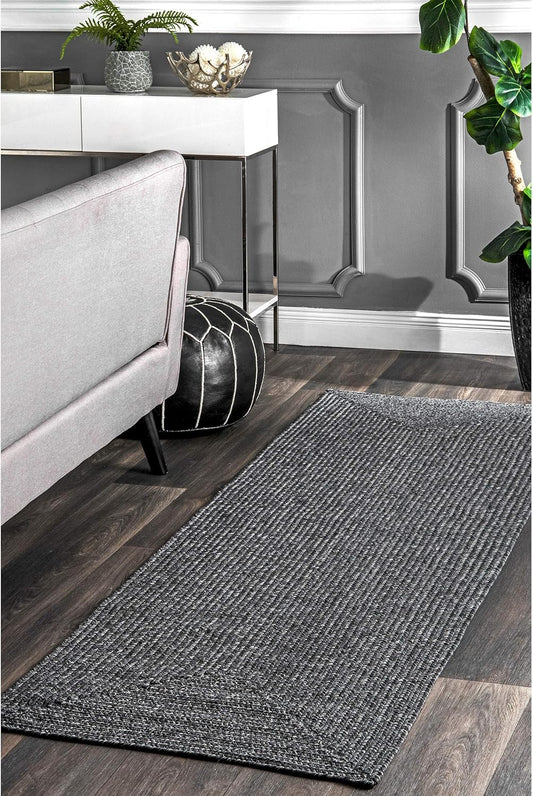 nuLOOM 2' x 10' Solid Hand Braided Indoor/Outdoor Area Rug, Pet-Friendly, High Traffic, Weather Resistant, for Patio, Balcony, Bedroom, Living, Dining Room, Wynn Charcoal