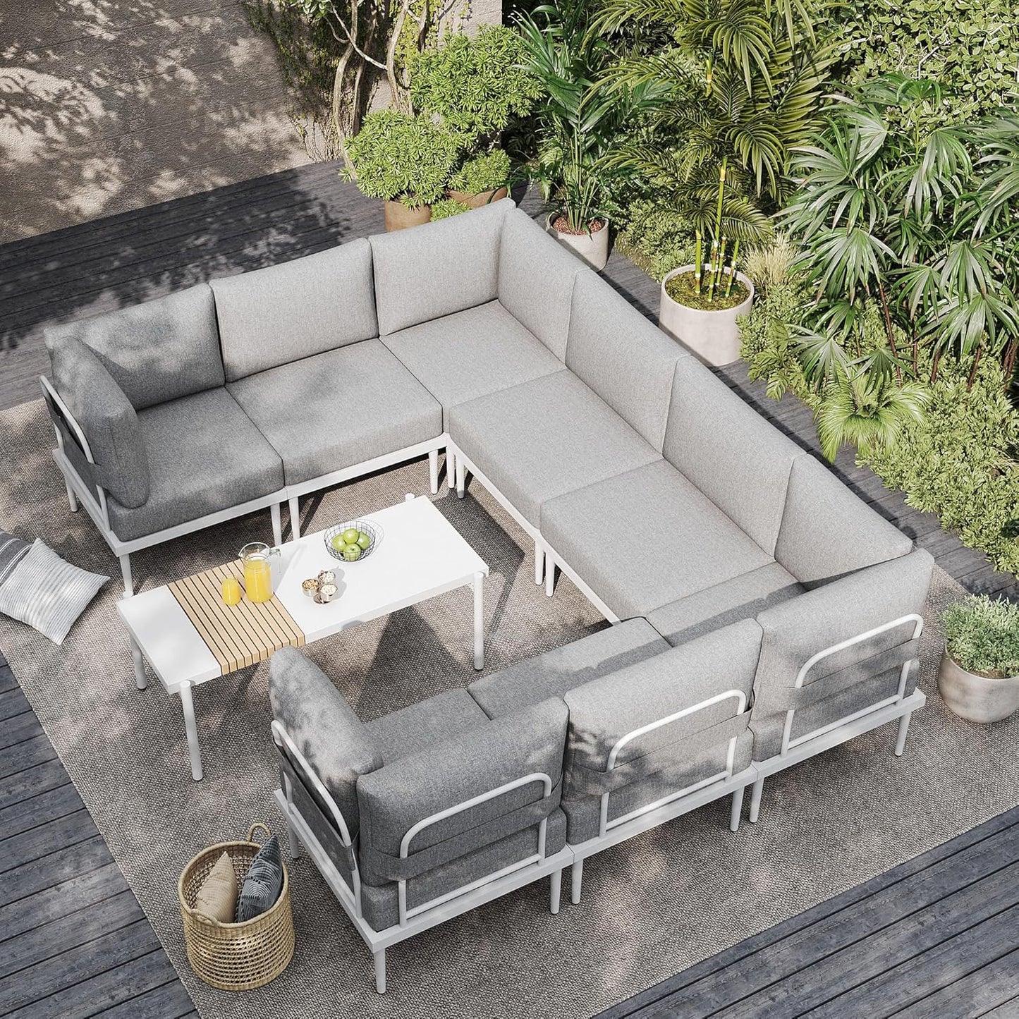 Sundale Outdoor 9 Pieces Metal Patio Furniture Set, Outdoor Sectional Sofa w/6 Inch Olefin Cushion and Coffee Table, Modern Outdoor Conversation Sets