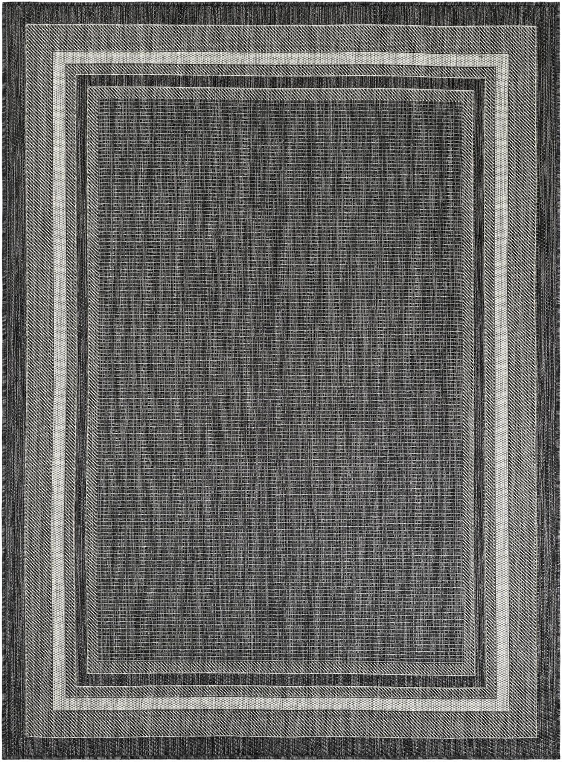 Unique Loom Outdoor Border Collection Area Rug - Soft Border (5' 3" x 7' 1" Rectangle Black/Ivory)