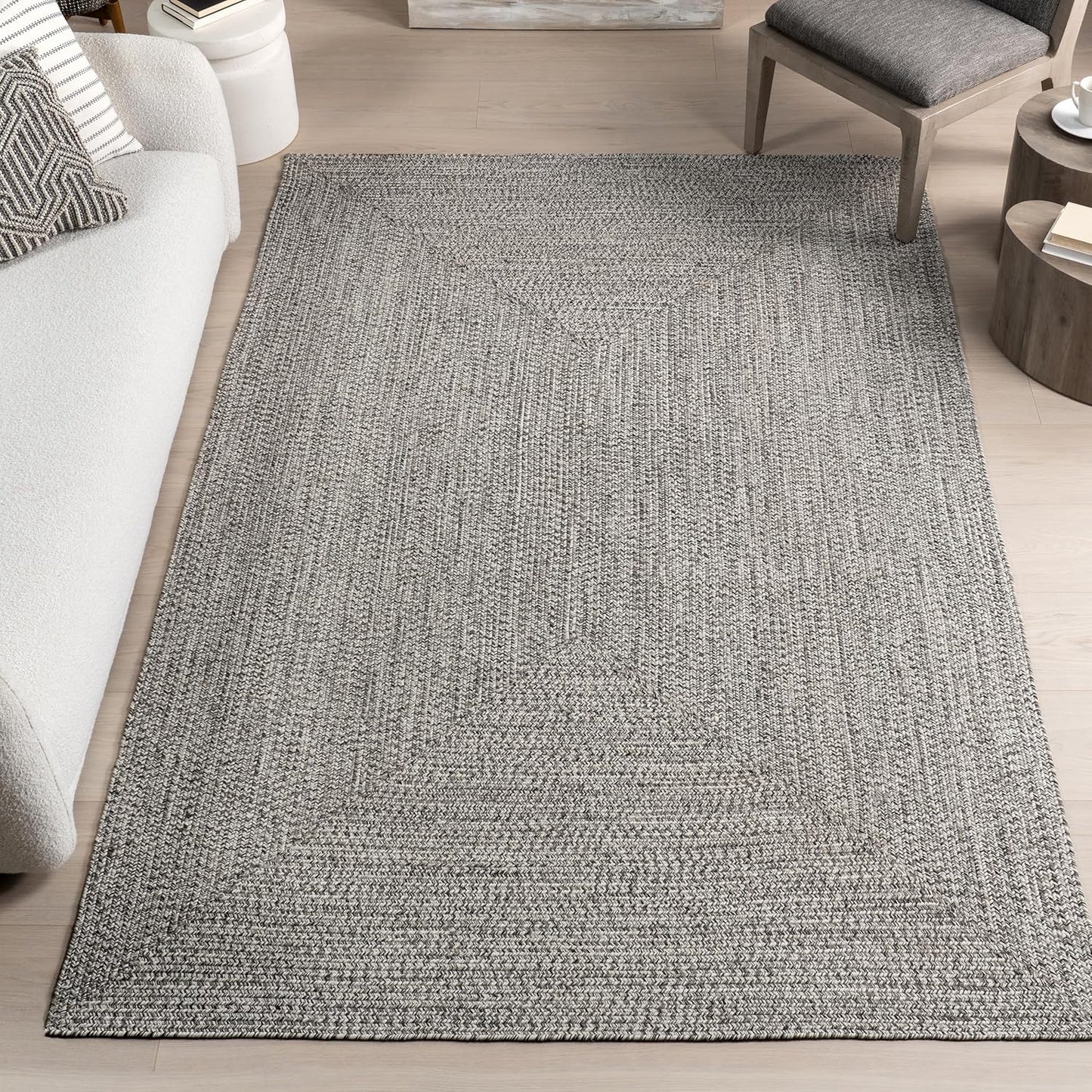 nuLOOM 5' x 8' Solid Hand Braided Indoor/Outdoor Area Rug, Pet-Friendly, High Traffic, Weather Resistant, for Patio, Balcony, Bedroom, Living Room, Dining Room, Wynn Salt And Pepper