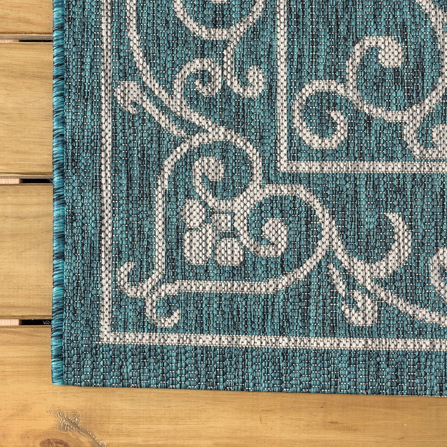 JONATHAN Y SMB106F-6SQ Charleston Vintage Filigree Textured Weave Teal/Gray 6' Square Indoor/Outdoor Area Rug, Pet Friendly, Non-Shedding, Stain Resistant, Easy-Cleaning for Backyard, Patio, Porch