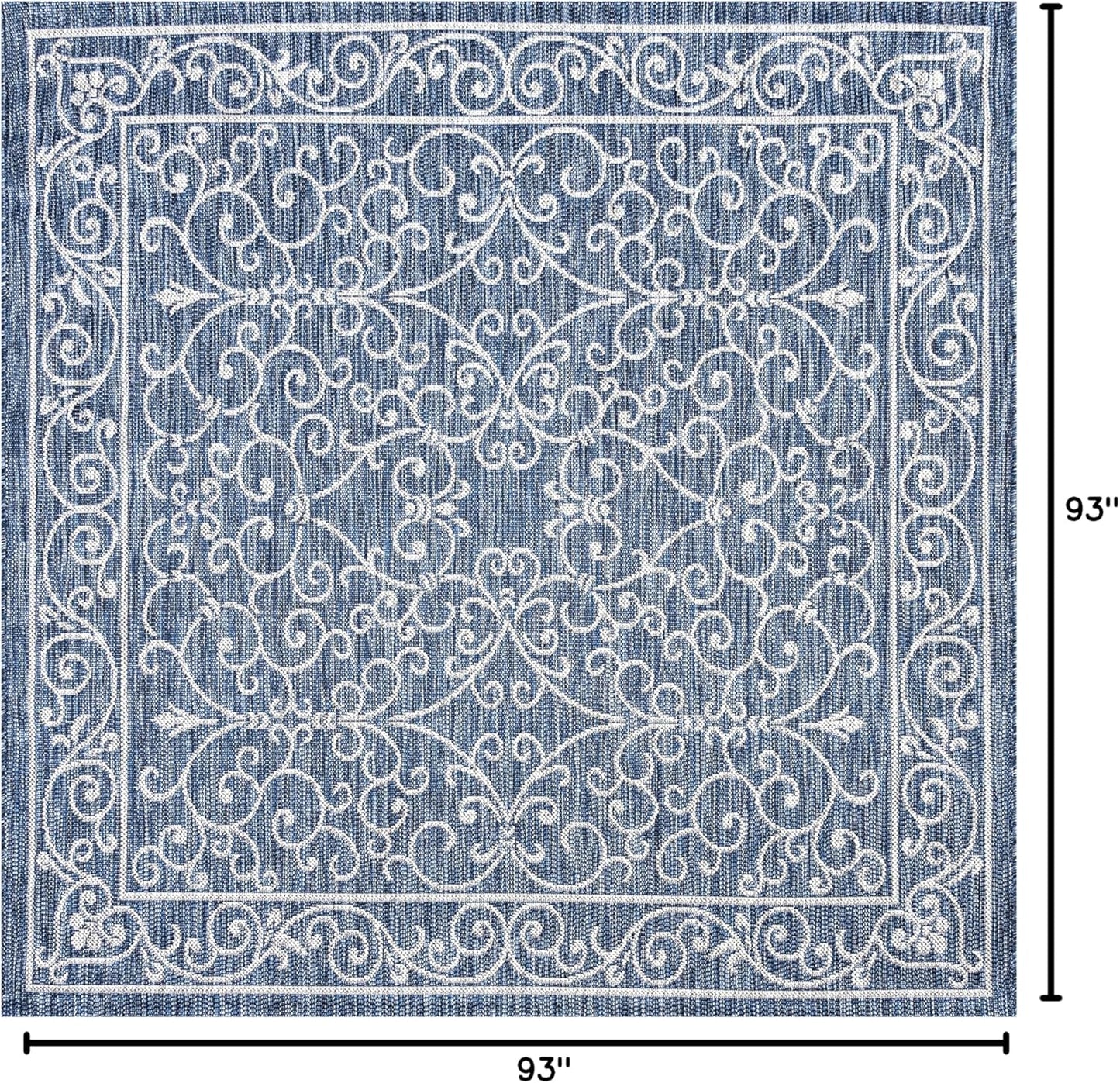 JONATHAN Y SMB106D-8SQ Charleston Vintage Filigree Textured Weave Navy/Gray 8' Square Indoor/Outdoor Area Rug, Pet Friendly, Non-Shedding, Stain Resistant, Easy-Cleaning for Backyard, Patio, Porch