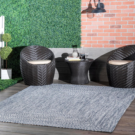 nuLOOM 2' x 6' Solid Hand Braided Indoor/Outdoor Area Rug, Pet-Friendly, High Traffic, Weather Resistant, for Patio, Balcony, Bedroom, Living, Dining Room, Wynn Navy