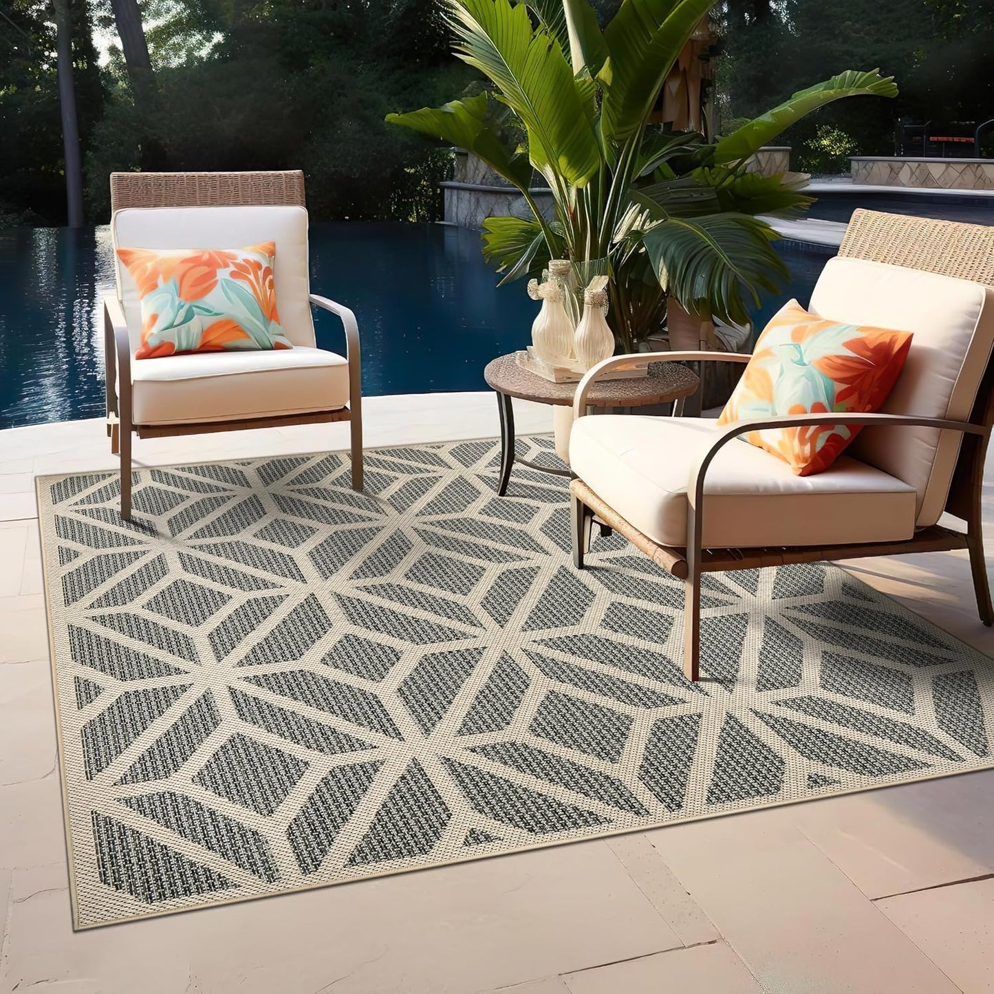 Rugshop Contemporary Geometric Indoor/Outdoor Square Rug 6' 6" Blue