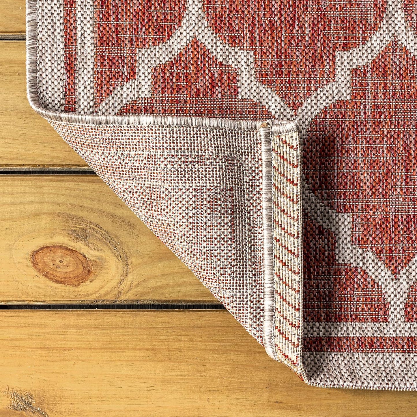 Eyely BMS109C-6SQ Santa Monica Trebol Moroccan Trellis Textured Weave, Pet Friendly, Non-Shedding, Stain Resistant, Easy-Cleaning, Red/Beige, 6' Square, Indoor/Outdoor, Area Rug