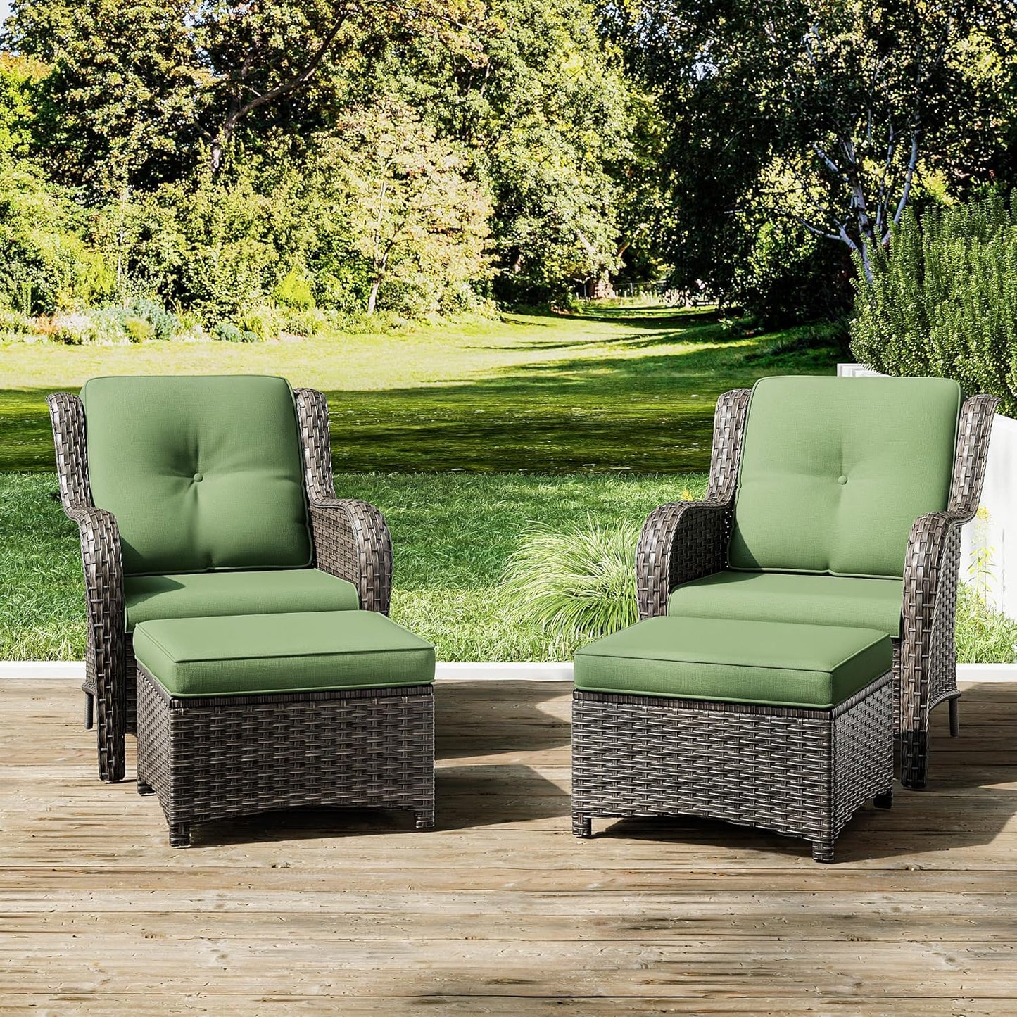 Joyside 4 Pieces Outdoor Patio Furniture Set Wicker Conversation Bistro Set 2 PE Wicker Patio with 2pcs Ottomans for Backyard, Porch, Balcony(Mixed Grey/Green)