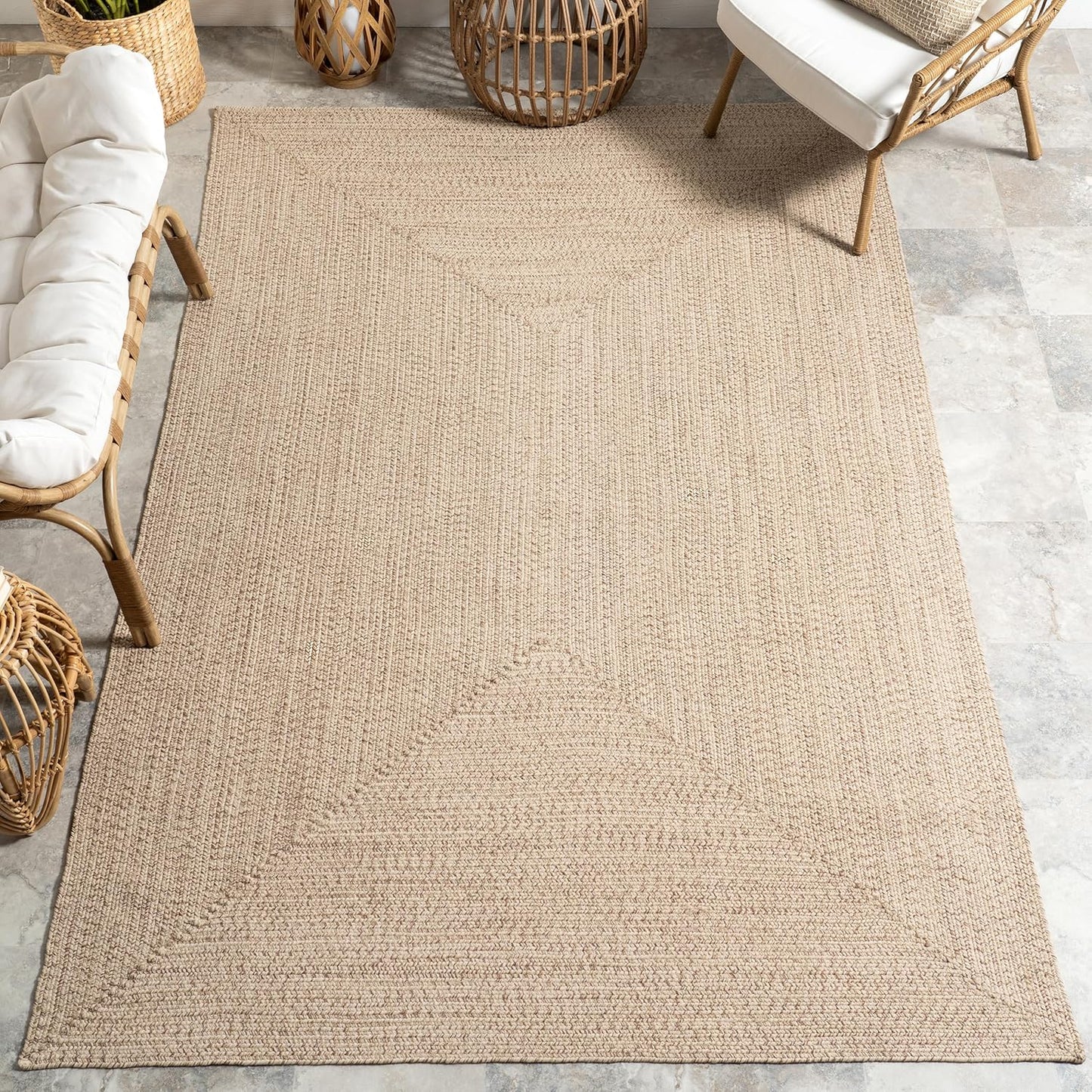 nuLOOM Oval 5' x 8' Solid Hand Braided Indoor/Outdoor Area Rug, Pet-Friendly, High Traffic, Weather Resistant, for Patio, Balcony, Bedroom, Living, Dining Room, Wynn Tan