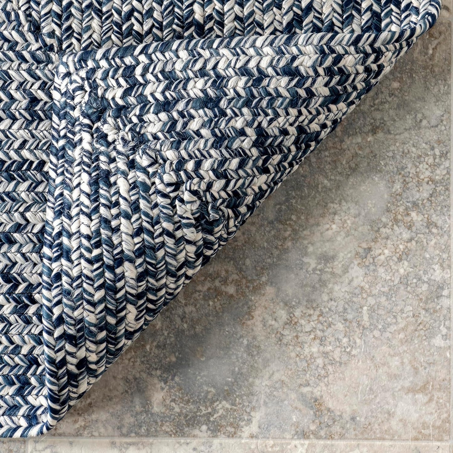 nuLOOM 2' x 6' Solid Hand Braided Indoor/Outdoor Area Rug, Pet-Friendly, High Traffic, Weather Resistant, for Patio, Balcony, Bedroom, Living, Dining Room, Wynn Navy