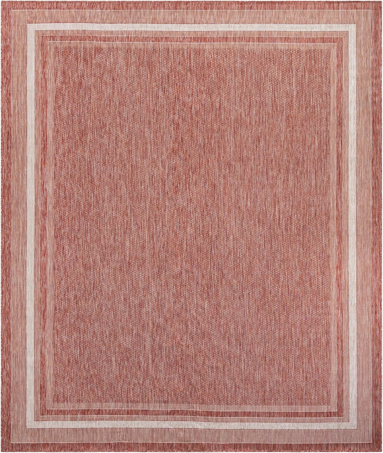 Unique Loom Outdoor Border Collection Area Rug - Soft Border (10' x 13' 1" Rectangle Rust Red/Ivory)