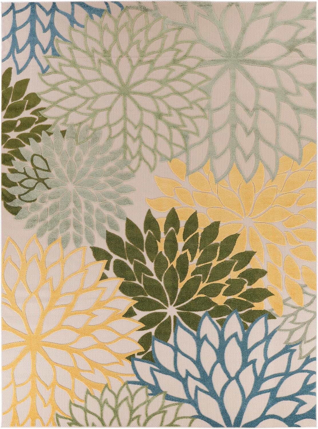 Nourison Home Aloha Indoor/Outdoor Green Multicolor 9' x 12' Area Rug, Easy-Cleaning, Non Shedding, Bed Room, Living Room, Dining Room, Backyard, Patio, Deck (9x12)