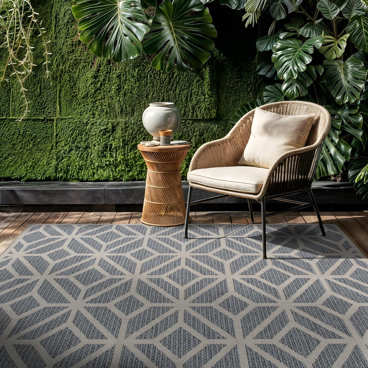 Rugshop Contemporary Geometric Indoor/Outdoor Area Rug 4' X 6' Blue